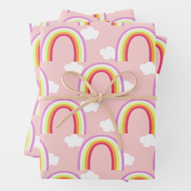 Feuille De Papier Cadeau Arc-en-ciel avec rose nuage (En situation)