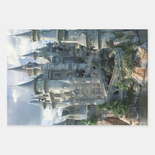 Feuille De Papier Cadeau Architecture Médiévale Châteaux Découpage
