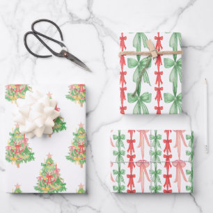 Feuille De Papier Cadeau Arcs de coquette à l'aquarelle arbre de Noël