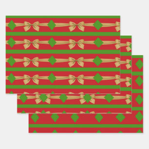 Feuille De Papier Cadeau Arcs rouge vert or Noël