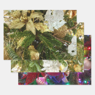 Feuille De Papier Cadeau Argent et or Noël Arbre II