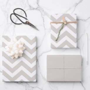 Feuille De Papier Cadeau Argent gris et blanc épais Mariage Chevron Anniver