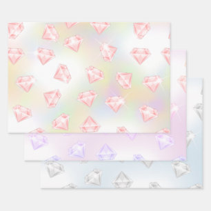 Feuille De Papier Cadeau Argent rose Faux diamant Métal 