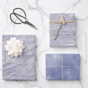 Feuille De Papier Cadeau Argent violet rayures de Parties scintillant