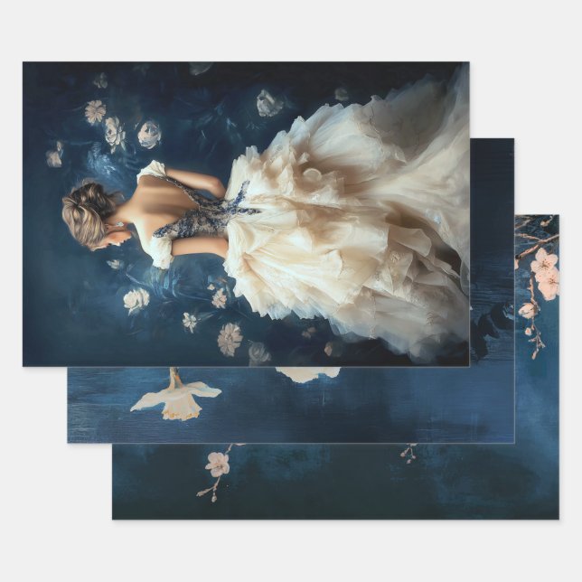 Feuille De Papier Cadeau Aristocrat Lady Elegant Portrait Navy Blue (Lot)