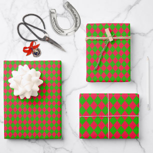 Feuille De Papier Cadeau Arlequin Diamant 3 écailles Rouge Vert