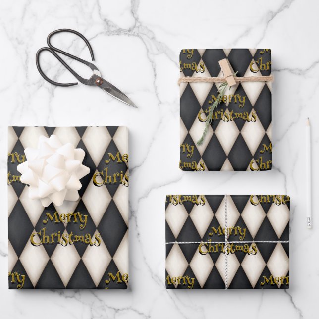 Feuille De Papier Cadeau Arlequin Joueur Texte flottant Noël (Recto)