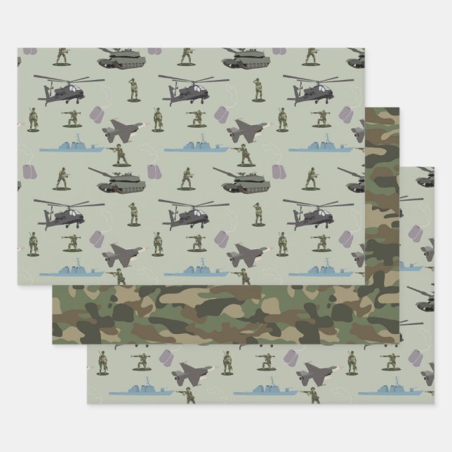 Feuille De Papier Cadeau Army Military Camouflage Green Camo Birthday (Lot)