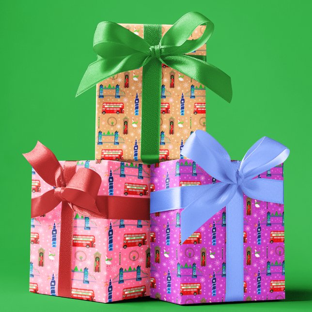 Feuille De Papier Cadeau Arrière - plan Motif de Noël de Londres (Créateur téléchargé)