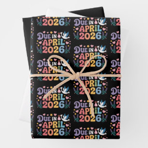 Feuille De Papier Cadeau Arrive avril 2026 Bébé à naître Grossesse de maman