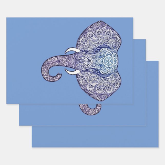 Feuille De Papier Cadeau Art à l'éléphant au henné  (Lot)