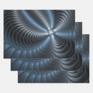 Feuille De Papier Cadeau Art abstrait moderne 3D fractale gris bleu plastiq