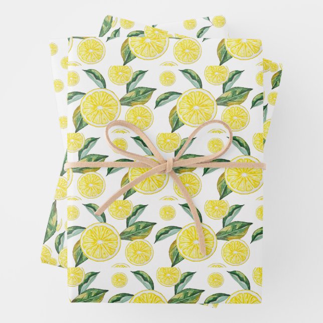 Feuille De Papier Cadeau Art aquarelle de tranches de citron (En situation)