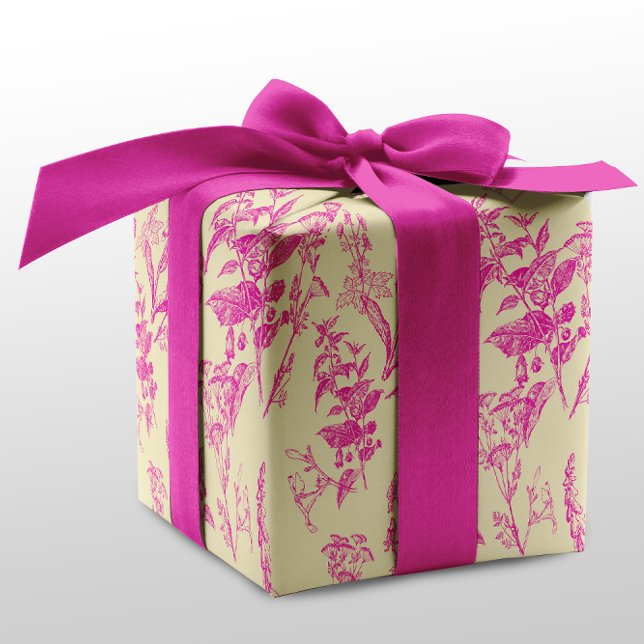 Feuille De Papier Cadeau Art de la ligne de fleurs botaniques rose et crème (Créateur téléchargé)