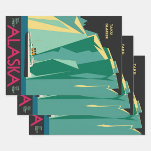 Feuille De Papier Cadeau Art de l'affiche de voyage vintage de l'Alaska, gl