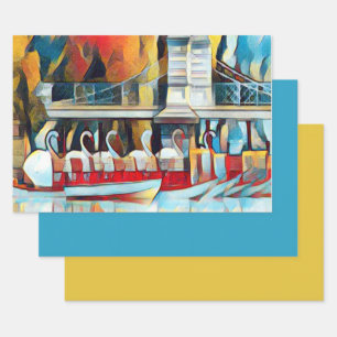 Feuille De Papier Cadeau Art déco Bateaux à cygne Boston