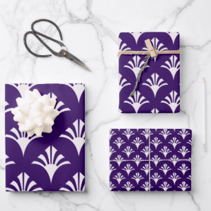 Feuille De Papier Cadeau Art Déco Motif 02 - Blanc sur Cadbury Purple