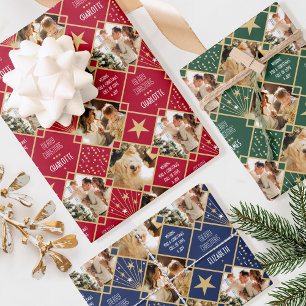 Feuille De Papier Cadeau Art Déco Noël Personnalisé Photos Rouge Vert Bleu