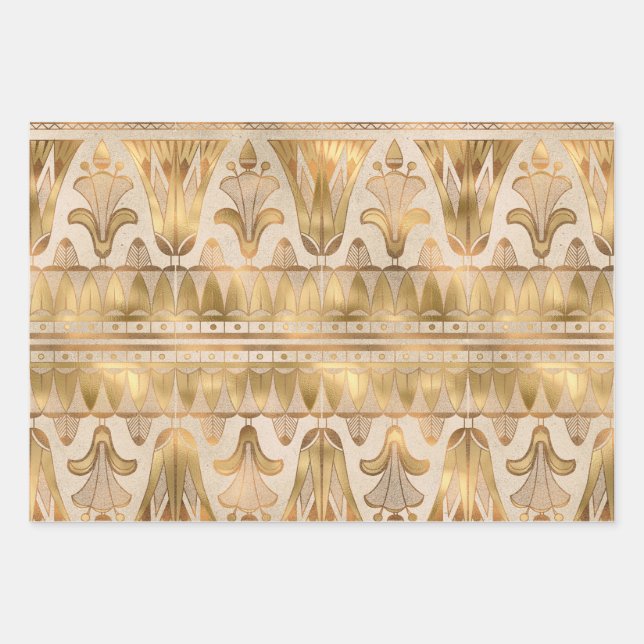 Feuille De Papier Cadeau Art Déco Shimmer d'or (Devant)