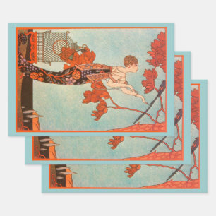 Feuille De Papier Cadeau Art Déco vintage, Oiseau volage de George Barbier