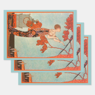 Feuille De Papier Cadeau Art Déco vintage, Oiseau Volage de George Barbier
