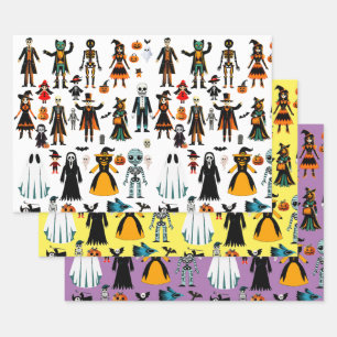 Feuille De Papier Cadeau art d'Halloween sorcières et monstres cliparts 