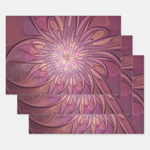 Feuille De Papier Cadeau Art floral fractal moderne abstrait Couleurs de ba