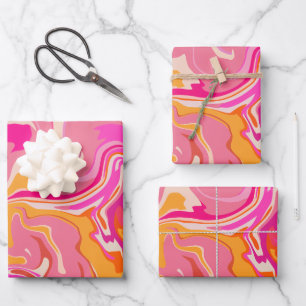 Feuille De Papier Cadeau Art fluide abstrait rose et orange vibrant