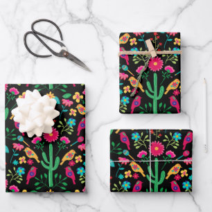 Feuille De Papier Cadeau Art folklorique traditionnel mexicain Couleurs viv