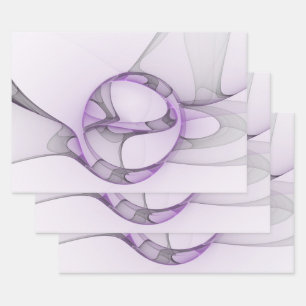 Feuille De Papier Cadeau Art fractal abstrait moderne lavande gris