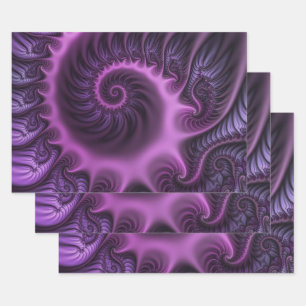 Feuille De Papier Cadeau Art fractal abstrait vif rose violet en spirale