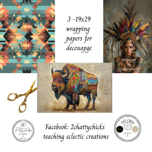 Feuille De Papier Cadeau Art géométrique indien de bison tribal du Sud-Oues