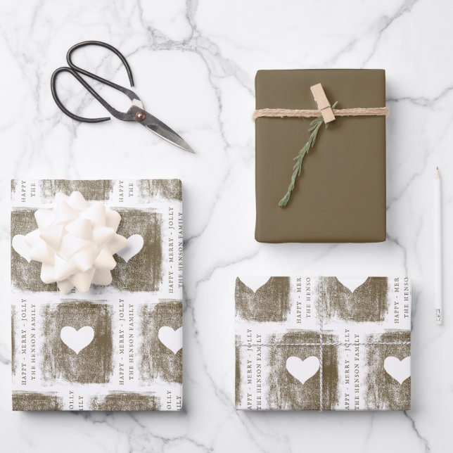 Feuille De Papier Cadeau Art Golden Heart Dessin Famille Noël (Recto)