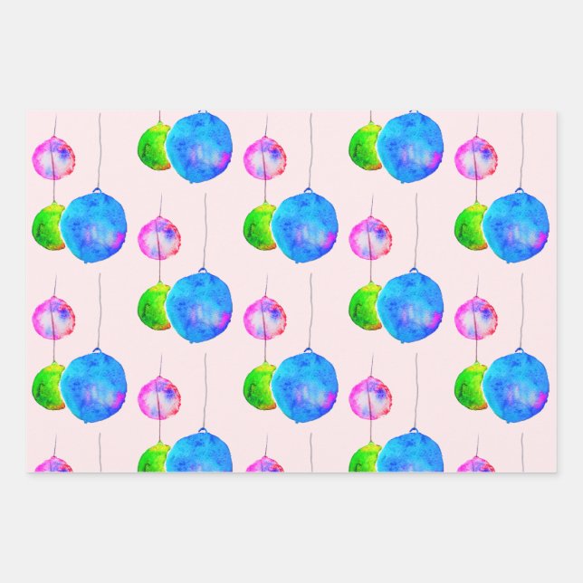 Feuille De Papier Cadeau Art moderne bleu de Noël et rose (Devant)