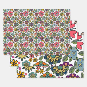 Feuille De Papier Cadeau Art Motif moderne Retro Floral Dessin