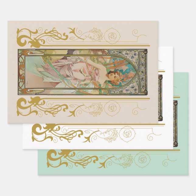 Feuille De Papier Cadeau Art Nouveau Alphonse Mucha - Réveil matinal (Lot)