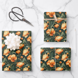 Feuille De Papier Cadeau Art Nouveau Floral Orange