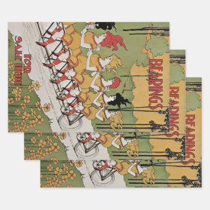 Feuille De Papier Cadeau Art Nouveau vintage, bicyclette tandem Bearings