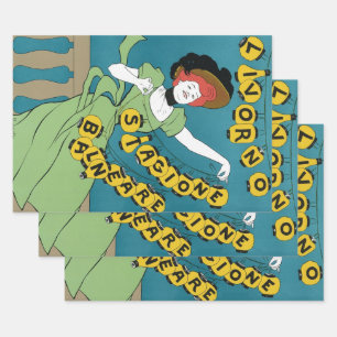 Feuille De Papier Cadeau Art Nouveau vintage, Livorno Senorita Danser