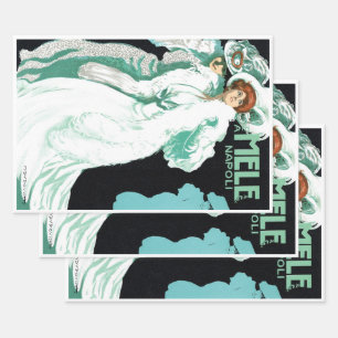 Feuille De Papier Cadeau Art Nouveau vintage, mode italienne, femmes élégan