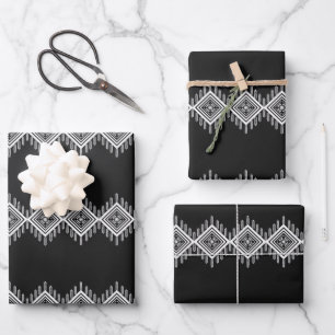 Feuille De Papier Cadeau Art tribal noir et blanc
