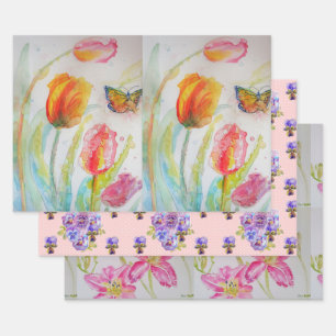 Feuille De Papier Cadeau Art Tulipe coloré Fleur Floral Lys Aquarelle