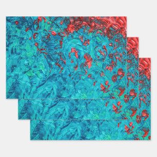 Feuille De Papier Cadeau Artiste Neon Orange Turquoise Vert Acrylique Peint