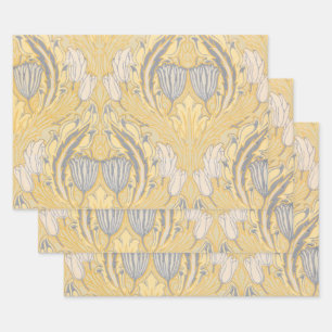 Feuille De Papier Cadeau Arts and Crafts Walter Crane Bleus Tulipes Blanche