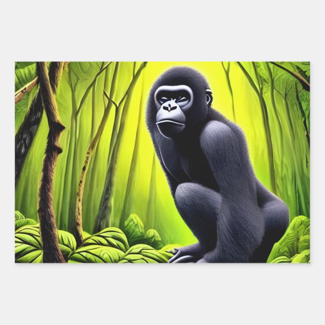 Feuille De Papier Cadeau Artsy Abstrait Jungle Gorilla (Devant)