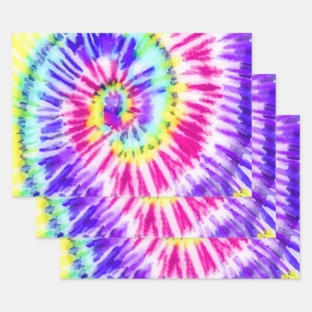 Feuille De Papier Cadeau Artsy Neon Rainbow Tie Dye Motif d'aquarelle (Lot)