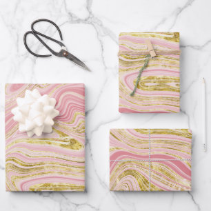 Feuille De Papier Cadeau Aspect marbre rose et or