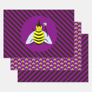 Feuille De Papier Cadeau Assistant Abeille magique d'Halloween Purple et ba