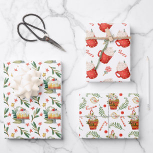 Feuille De Papier Cadeau Assortiment de friandises de Noël amusantes