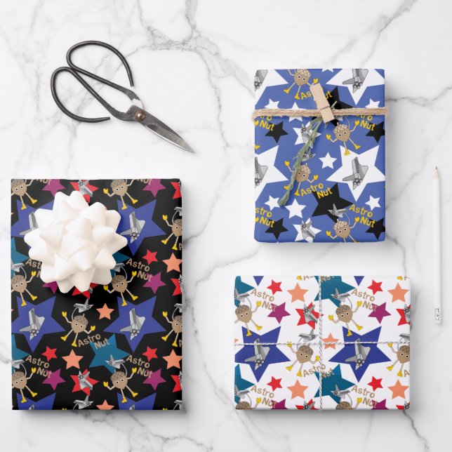 Feuille De Papier Cadeau Astro Nut Stars (Recto)